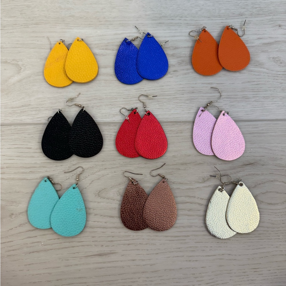 Colorful Teardrop Leather Earrings Set